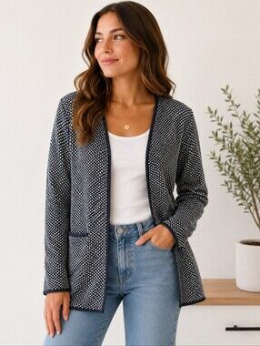 💙🩵 Old Navy Black and White Open-Front Textured Cardigan